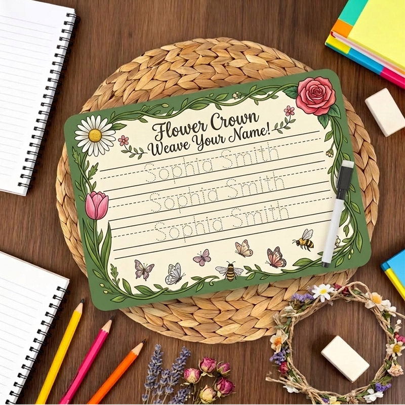 Personalized Magical Horse Mermaid Flower Handwriting Name Tracing Board with Dry-Erase Pen Home Learning Accessory Back to School Birthday Gift for Kids