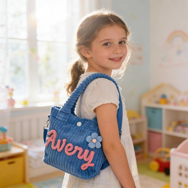 Personalized Toddler Purse with Cute Charm Custom Name Corduroy Kids Crossbody Bag Preschool Daycare Bag