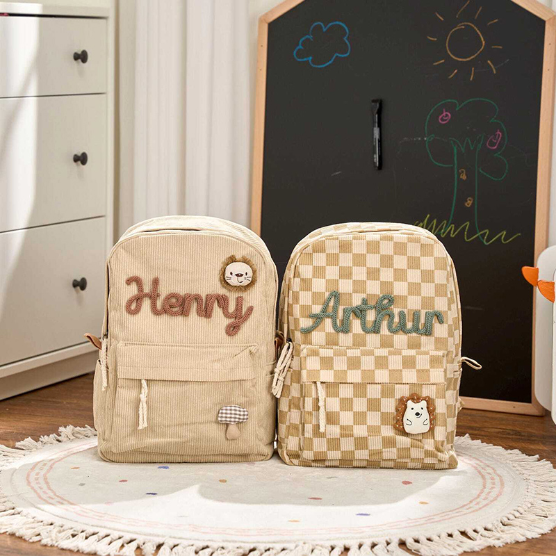 Personalized Corduroy Backpack Custom Name Kids School Bag Toddler Preschool Backpack Back to School Gift for Boys and Girl
