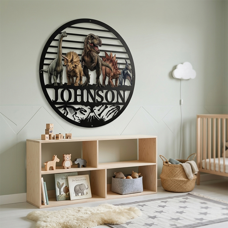 Personalized Dinosaur Metal Wall Sign Dinosaur Name Room Wall Decor Bedroom Sign