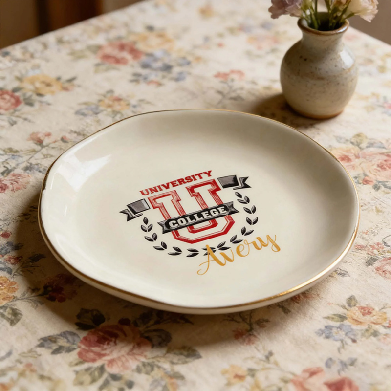 Personalized College Logo Design Heart Shape Ceramic Trinket Jewelry Dish Home Decor Graduation Gift for Graduates Women