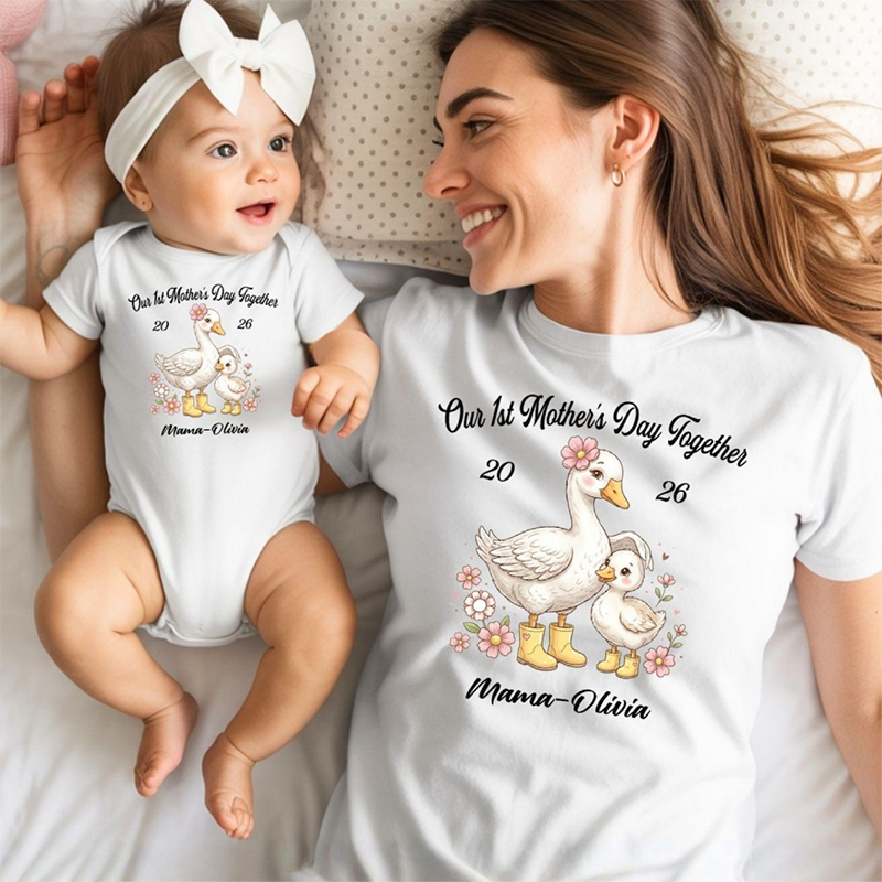 Personalized Mama Shirt Name Our First Mothers Day New Mom Goose Shirt First Mothers Day Gift Mommy And Baby Matching