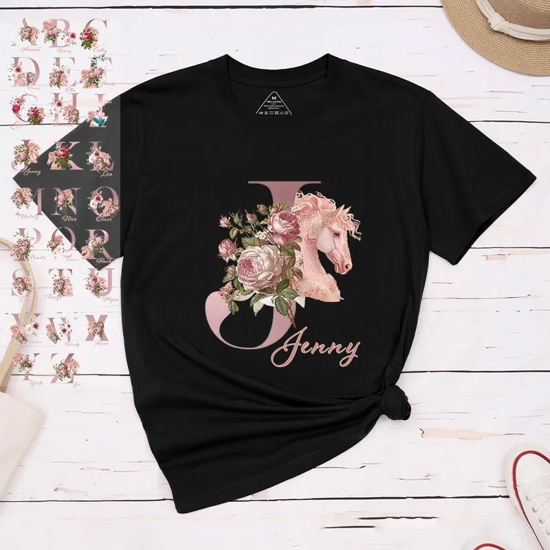 Personalized Horse Riding Initial Name Classic T-shirt for Women for Girls for Horse Lovers Riding Lovers Equestrian Lovers