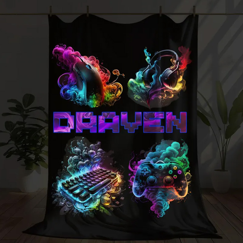 Personalized Gamer Blanket Custom Name Video Game Throw Blanket for Geek Lover