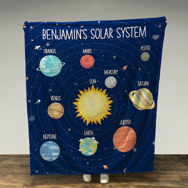 Personalized Solar System Blanket Custom Name Video Game Throw Blanket for Geek Lover