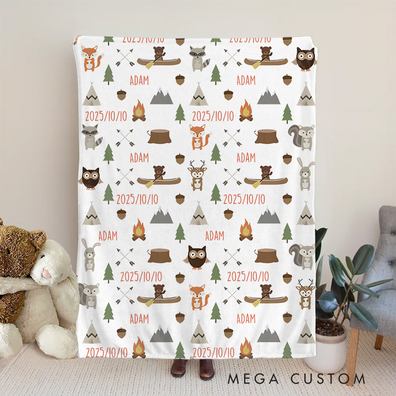 Personalized Baby Name Blanket Baby Woodland Forest Animal Fleece Blanket Baby Shower Gift