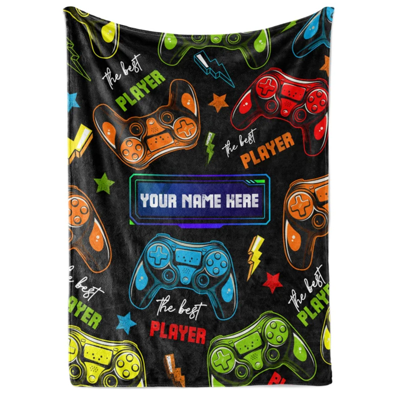Personalized Gaming Blanket for Boys Gamers with Name Throw Blanket for Geek Lover