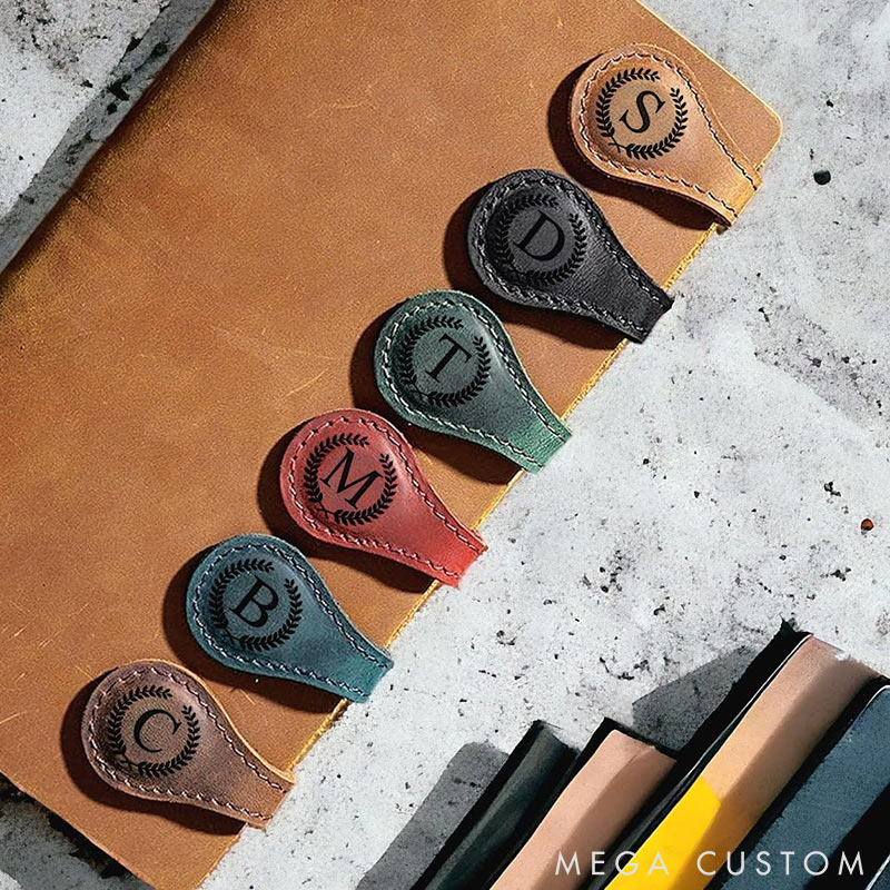 Personalized Leather Magnetic Bookmark Engraved Initials Bookmark Leather Bookmark Handmade Reader Gift Book Lover Gifts