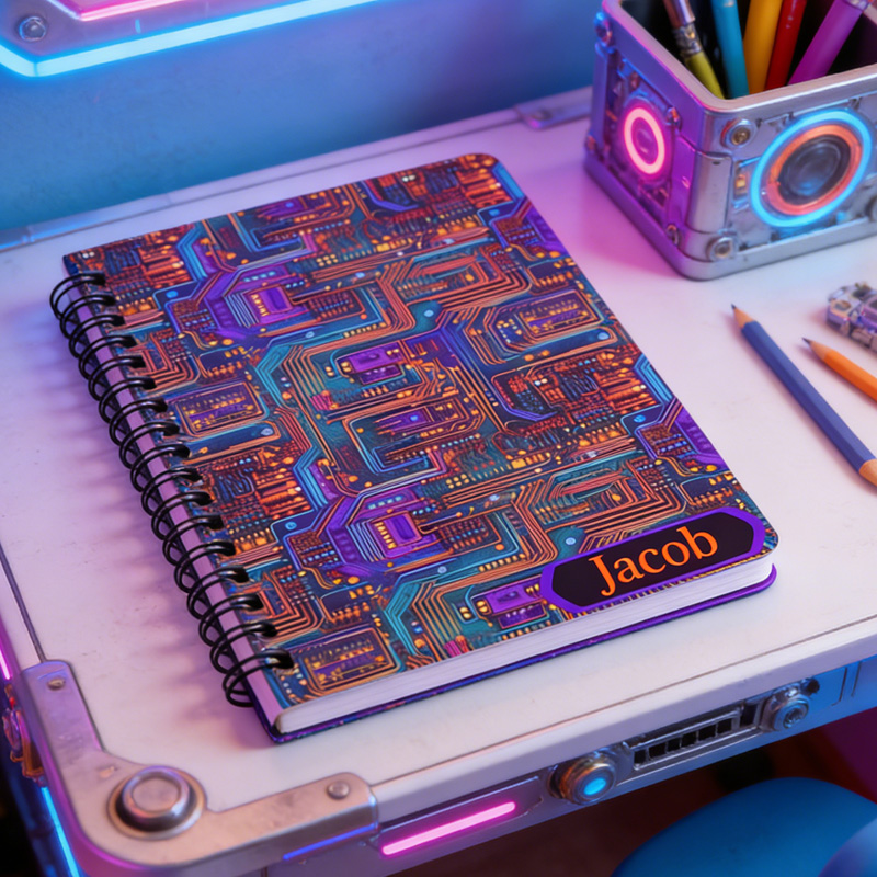 Personalized High Tech Spiral Notebook Colorful Circuit Board Design Engineer Electrician for Geek Lover
