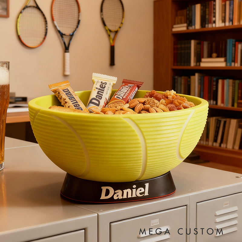 Personalized Tennis Snack Bowl - Custom Name Tennis Shaped Snack Holder for Game Day, Tailgating & Sports Fans