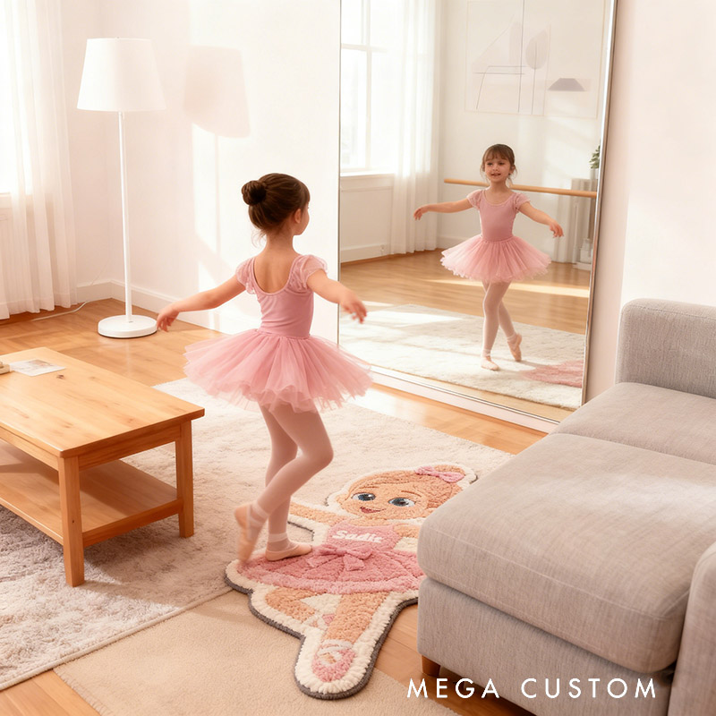 Personalized Ballet Dancers Carpet with Your Name for Kids Unique Decorative Carpet for Girls' Room and Dance Studio