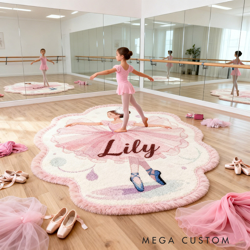 Personalized Ballet Dancers Carpet with Your Name for Ballet Lovers Unique Decorative Carpet for Girls' Room and Dance Studio