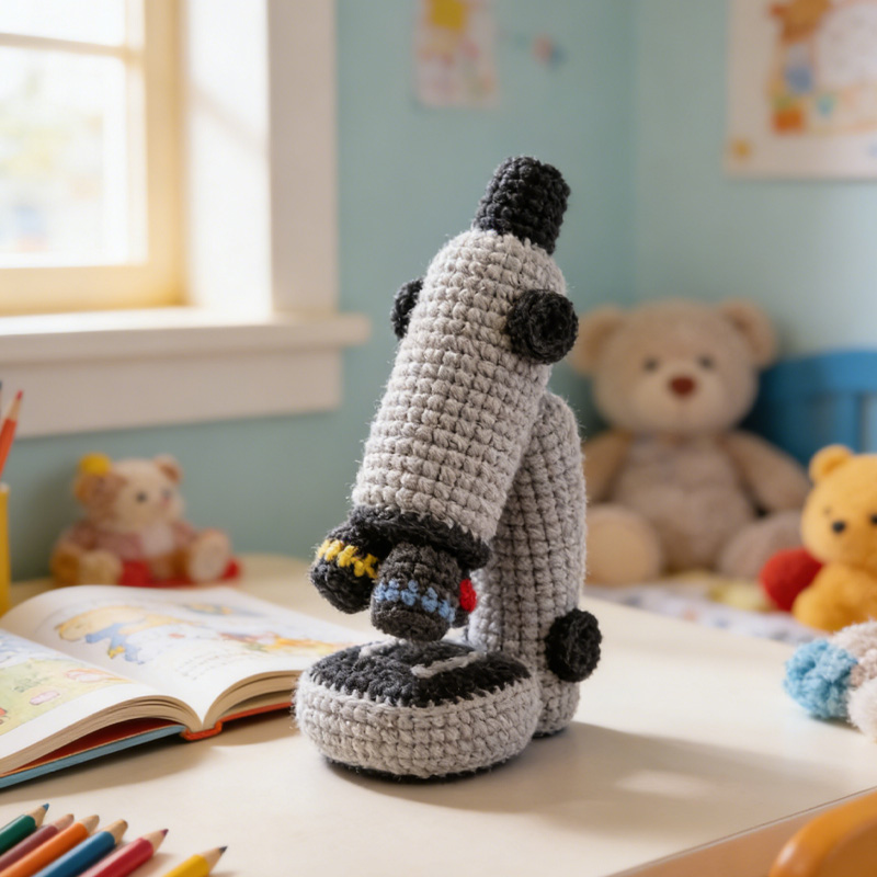 Personalized Amigurumi Toy Biology Plushie Microscope Crochet Toy Science Decor Gift for Geek Lover