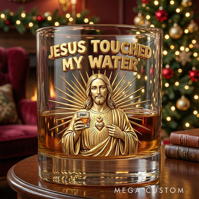 Personalized Jesus Touches My Water Whiskey Glass with Custom Name Religious Gift Christian Gift Jesus Lover Gift for Men