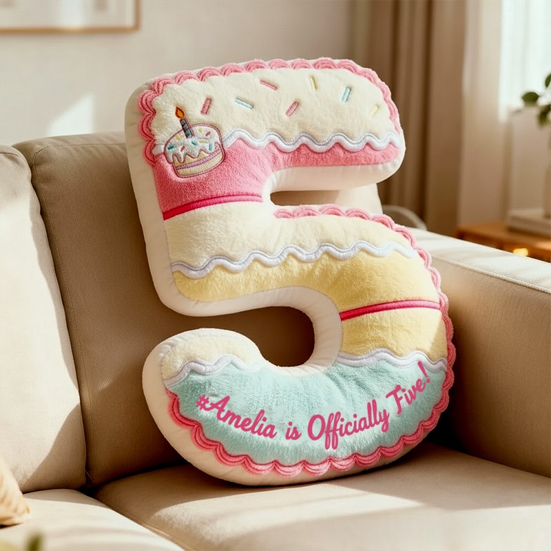 Personalized Number Shaped Graphic 3D Print Pillow with Editable Text  Soft Plush Birthday Gift for Kids  Unique and Adorable Children’s Birthday Gift