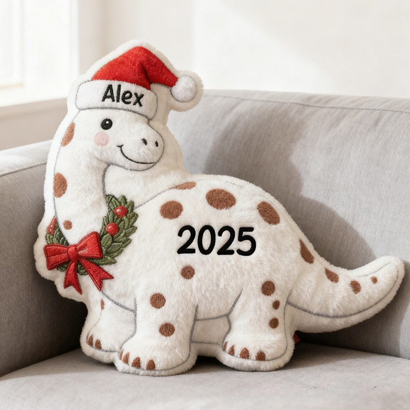 Personalized Cute Christmas Dinosaur with Name Graphic 3D Print Pillow Christmas Gift for Kids Birthday Gift