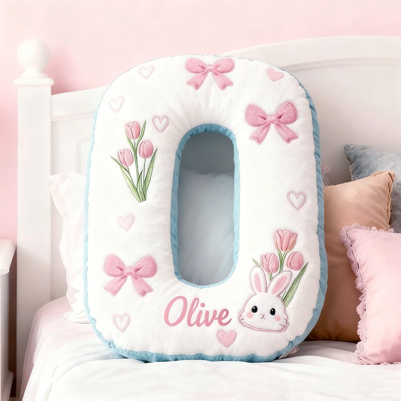 Personalized Cute Cartoon Rabbit with Name Graphic 3D Print Pillow Christmas Gift for Kids 