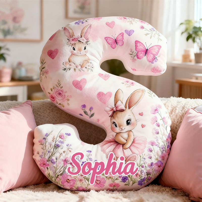 Personalized Rabbit Princess Initials with Name Graphic 3D Print Pillow Christmas Gift for Kids Birthday Gift