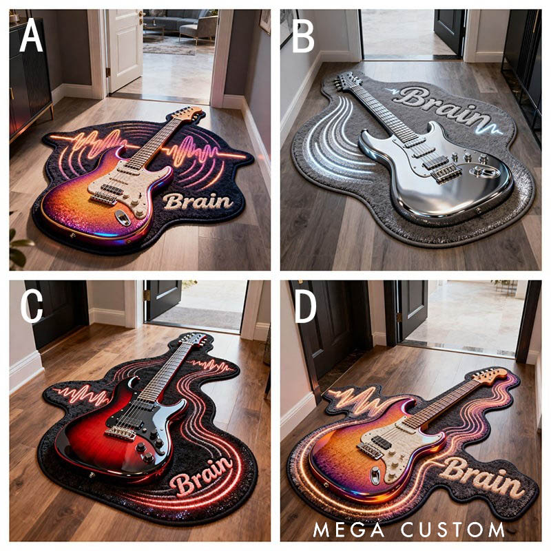 Personalized Guitar Sound Wave Pattern Rug with Your Name for Music Lovers Unique Decorative Carpet for Room and Music Studio