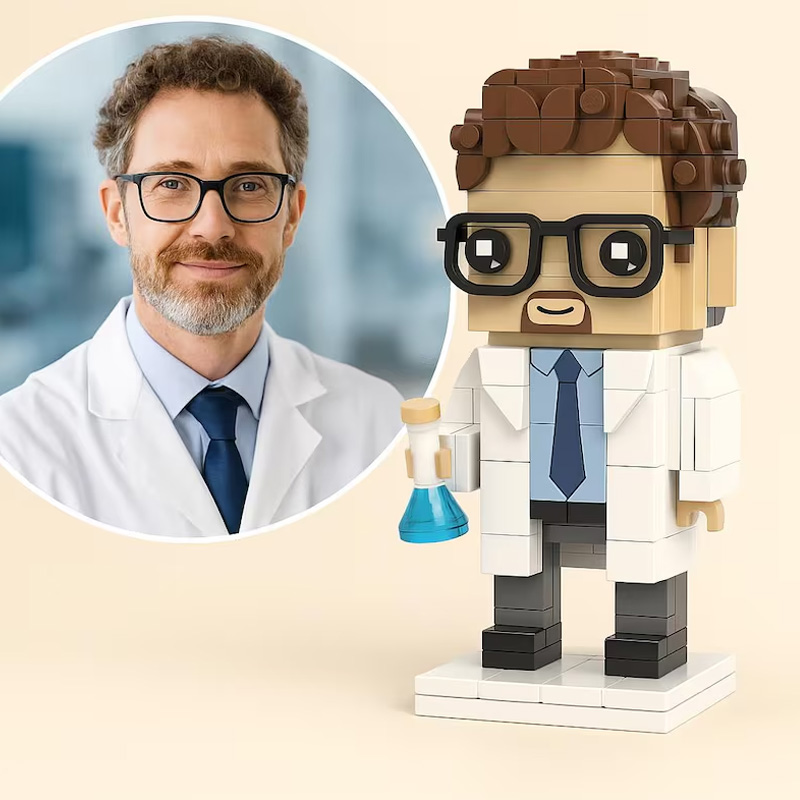 Personalized Standing Geek 3D Printed Photo Toy Chemist Science Brick Figurine Brick Funny Office Decor Desk Accessories for Geek Lovers