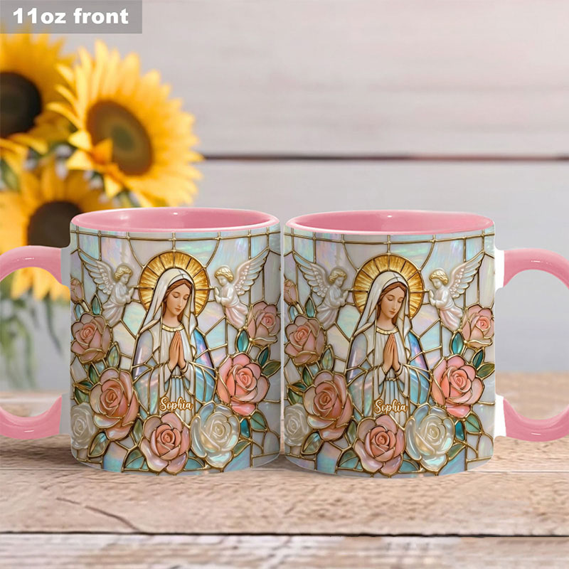 Personalized Believe Virgin Mary 11oz Ceramic Mug with Custom Name Religious 3D Coffee Mug Catholic Gift for Women