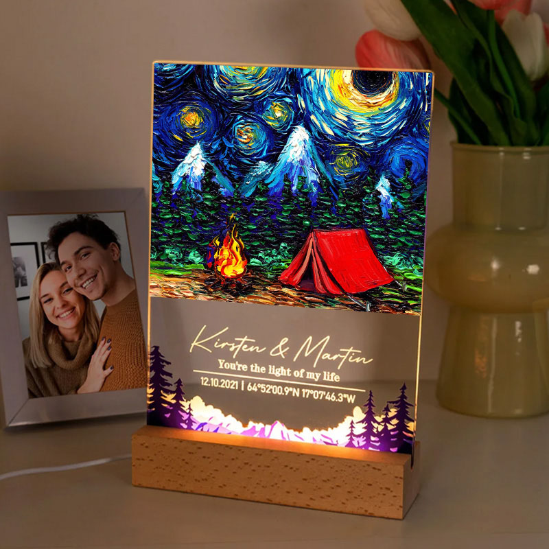 Personalized Romantic Camping LED Night Light Outdoor Adventure Couples Night Light Valentine's Day Gift for Couple