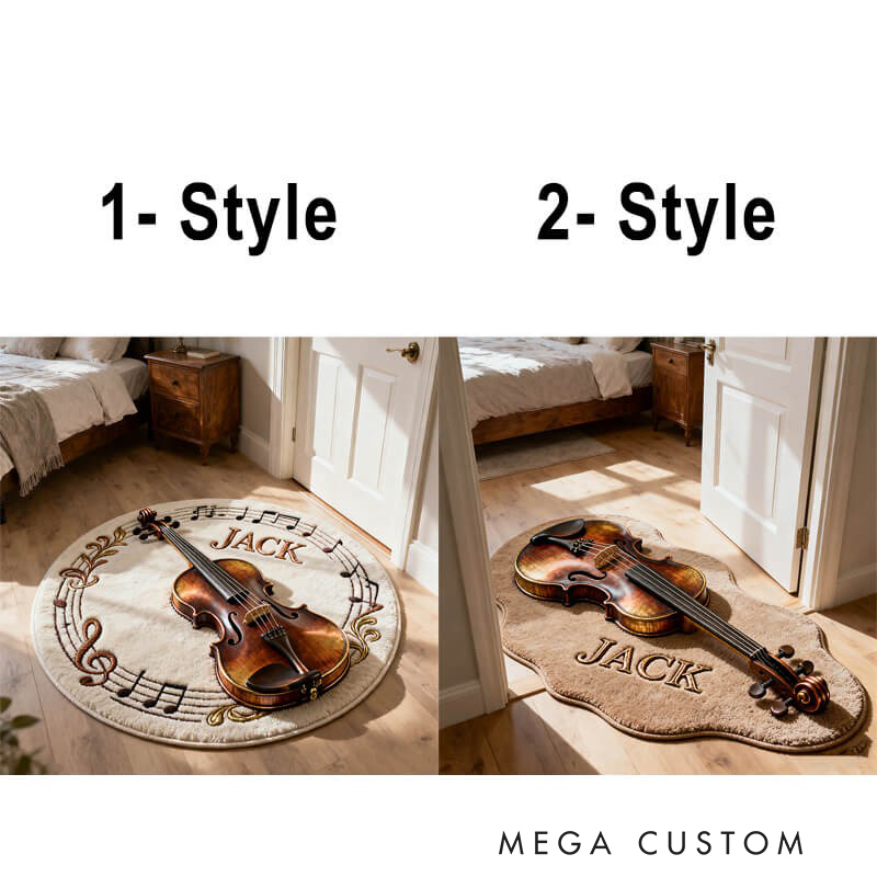 Personalized Violin Themed Rug with Your Name for Music Lovers Unique Decorative Carpet for Room and Music Studio