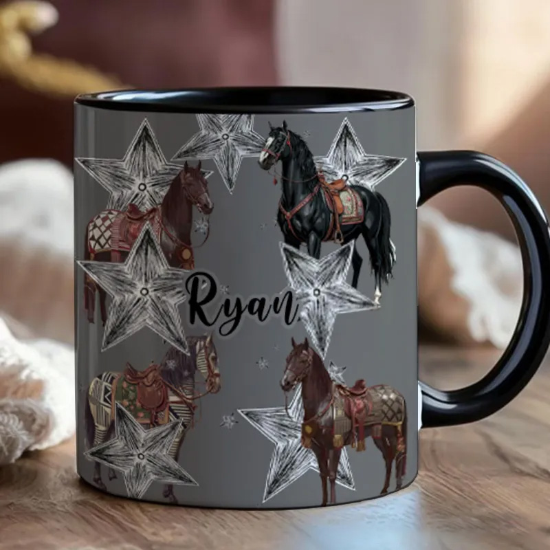 Personalized Riding Mug Stars Mug Horse Lovers French Toile de Jouy Coffee Cup Gift for Coffee Cup Bicycle Tea Cup Riding Ceramic Flower Mug Gift for Riding Lovers Equestrian Lovers