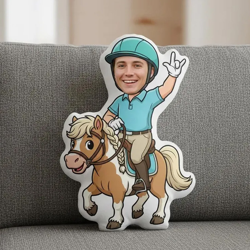 Personalized Face Riding Plush Pillow Cartoon Equestrian Cushion Custom Horse Portrait Pillow for Riding Lovers