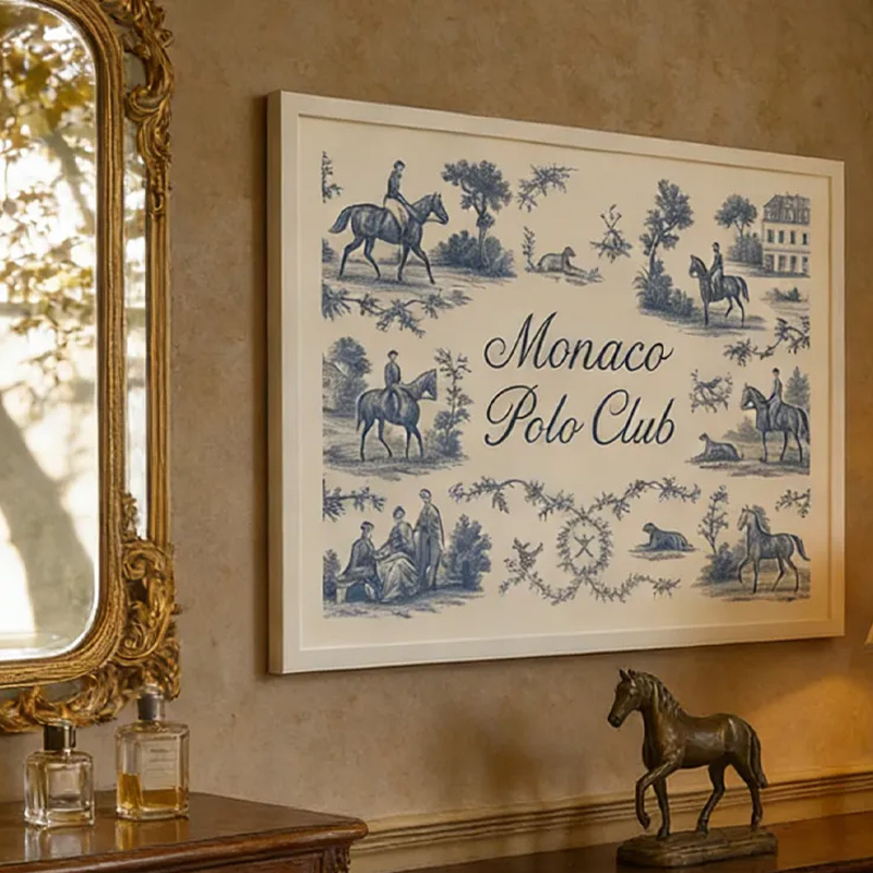 Personalized French Toile Equestrian Art Poster Riding Wall Art Sports Printable Room Art Decor for Equestrian Riding Lovers 