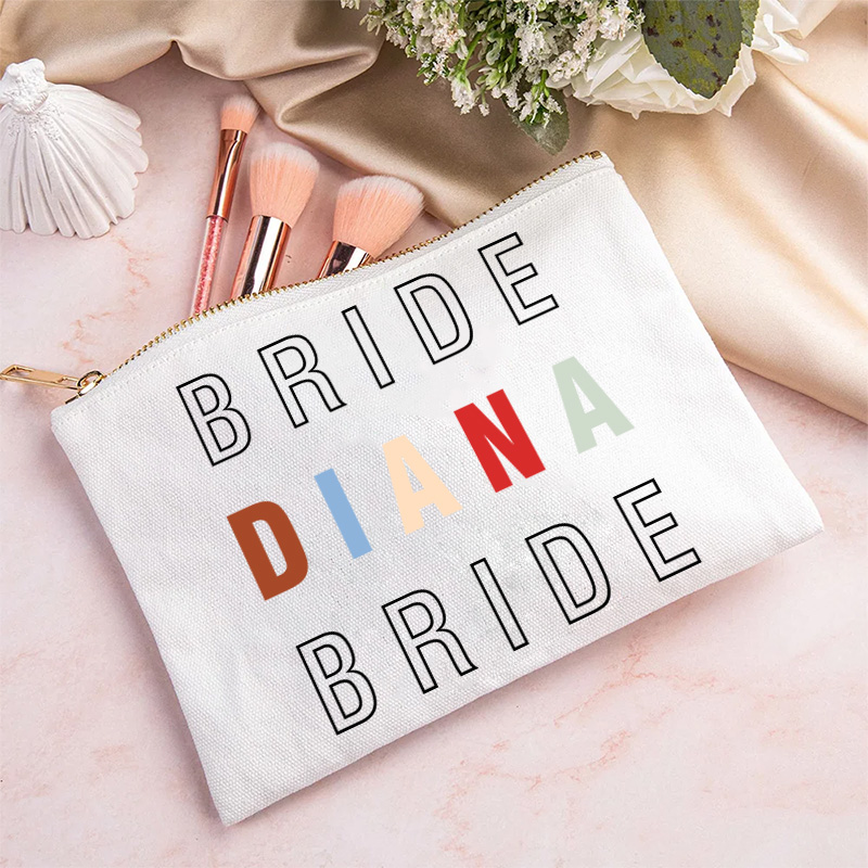 Personalized Bridesmaid Colorful Name Maekup Bag Bride Cosmetic Bag Sorority Gift Bachelorette Party Gift