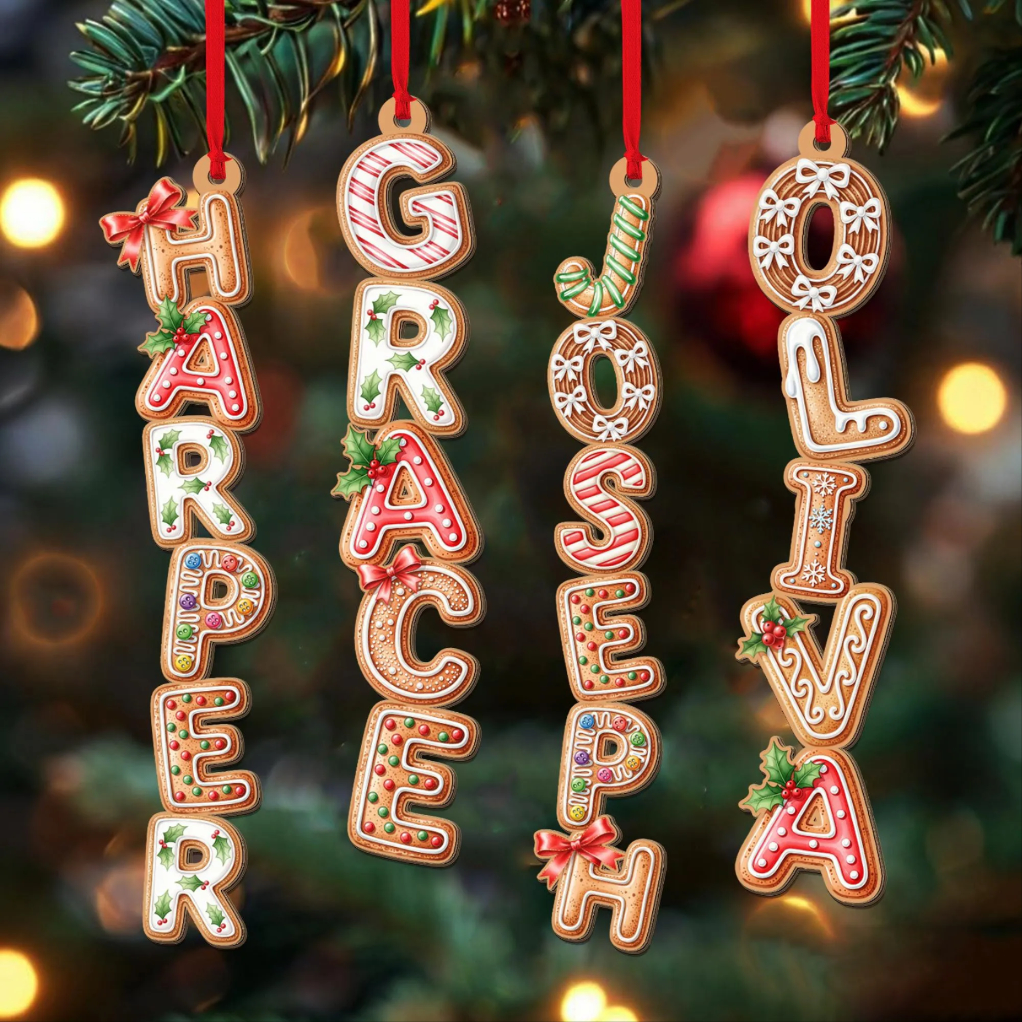 Personalized Gingerbread Alphabet Ornament Kids Name Ornament Christmas Tag for Stockings Kids Christmas Gifts