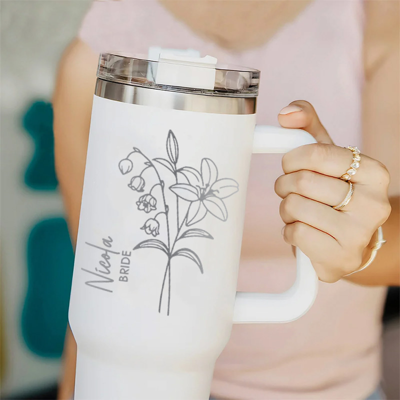 Personalized Stunning Bridesmaid Birth Flower 40oz Tumbler Maid of Honor Month Flower Tumbler with Lid and Straw Bachelorette Party Bridal Shower Gift