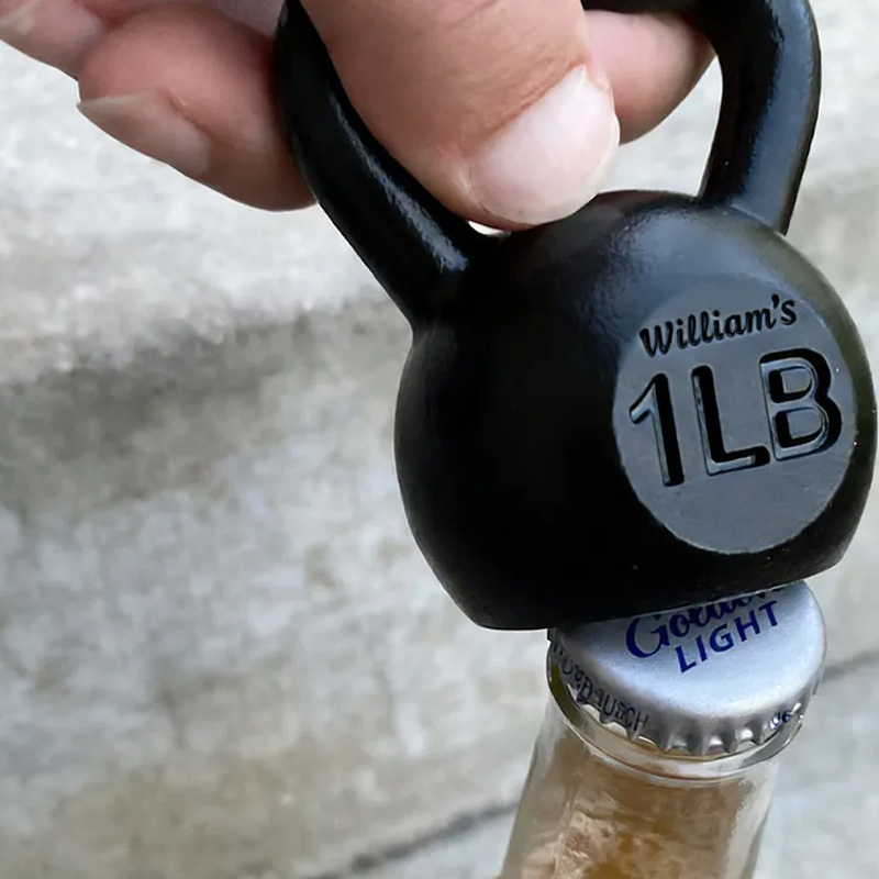 Personalized 1lb Kettlebell Bottle Opener Handmade Genuine CastIron with Authentic Plating for Gym Lovers