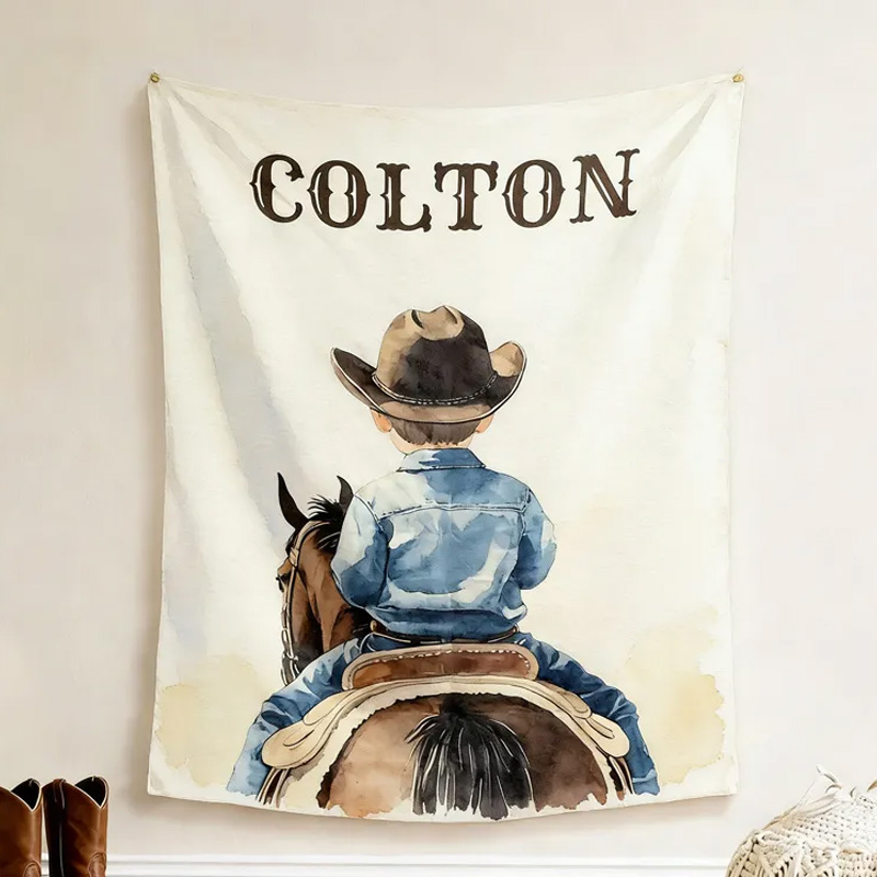 Personalized Western Cowboy Cowgirl Soft Throw Blanket with Name Soft Throw Blanket Family Blanket for Riding Lovers Equestrian Lovers