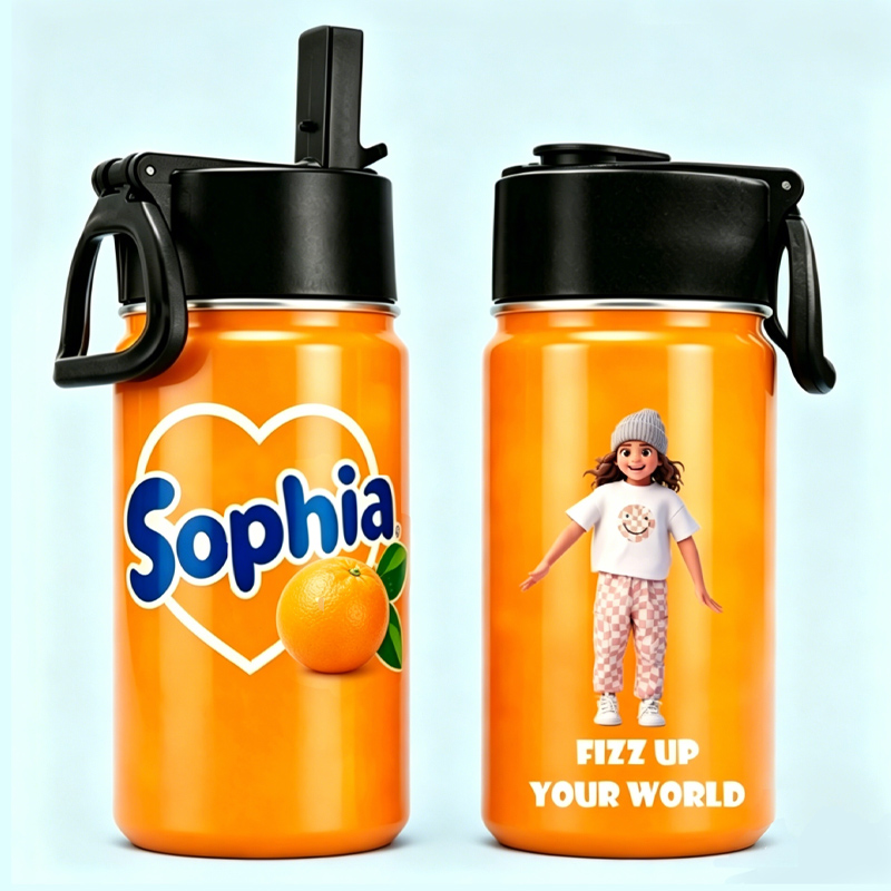 Personalized Drinks Print Bright Orange Childrens Water Bottle