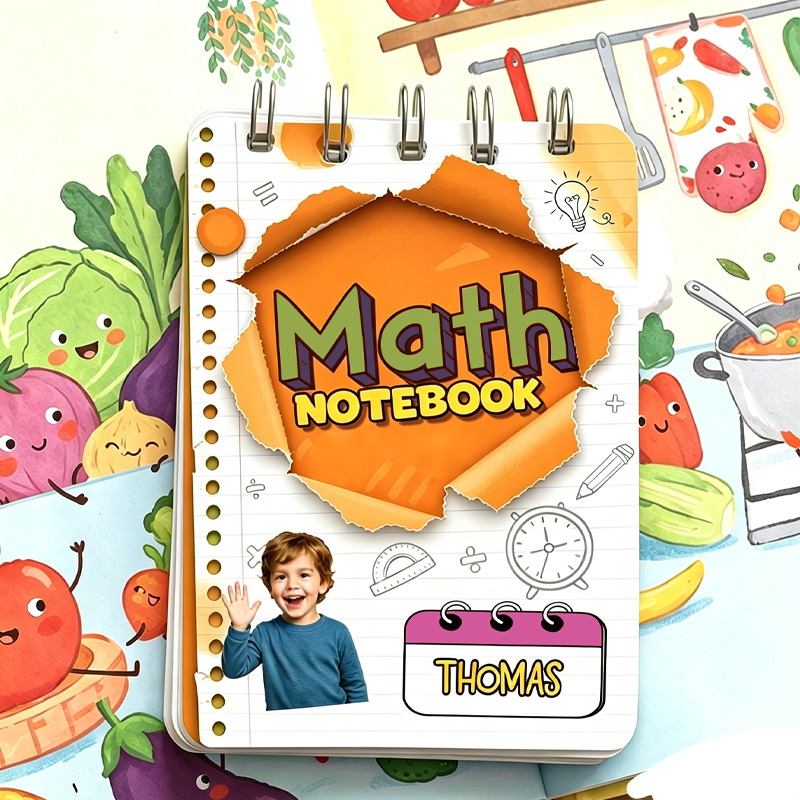 Personalized Kids Math Workbook Photo Cover Colorful Numbers Classroom