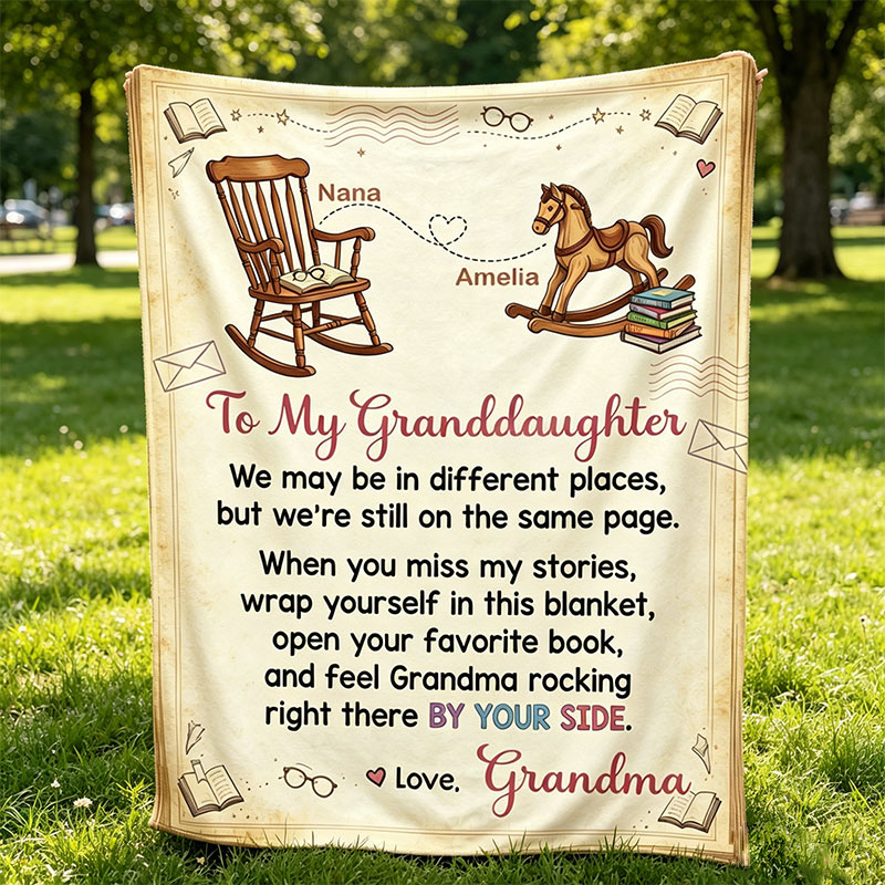 Personalized To My Granddaughter Storytime Blanket Custom Gift with Rocking Chair Books and Heartfelt Message