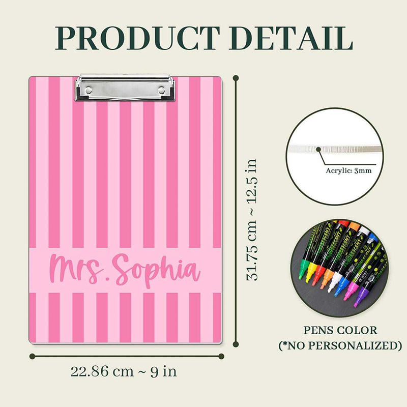 Personalized Teacher Clipboard Custom Name Vertical Stripe Clipboard Cute Classroom Gift Appreciation Gifts