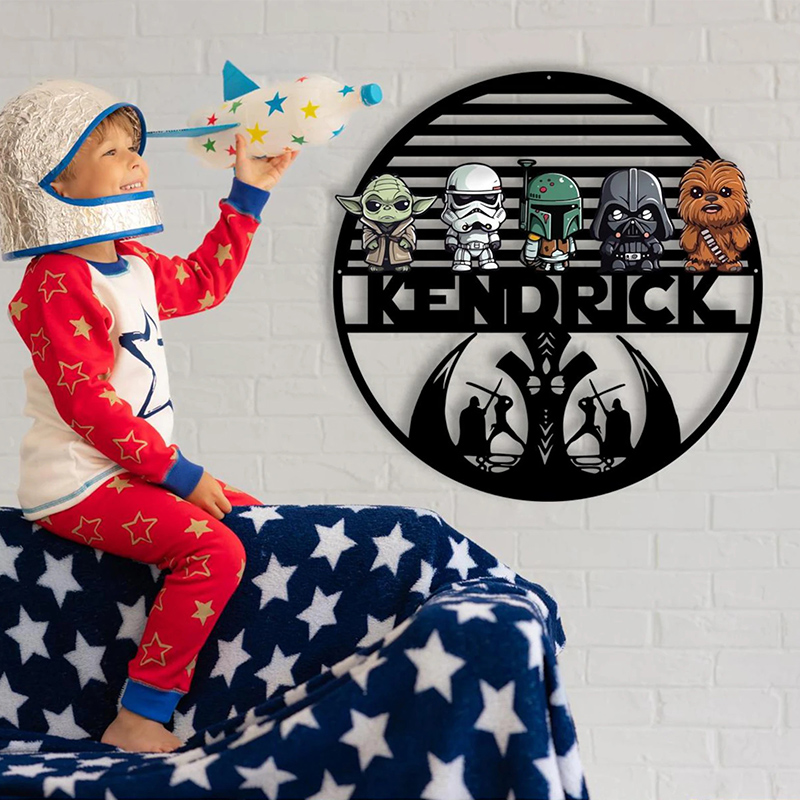 Personalized Galaxy Heroes Metal Name Sign Custom Kids Sci‑Fi Room Decor