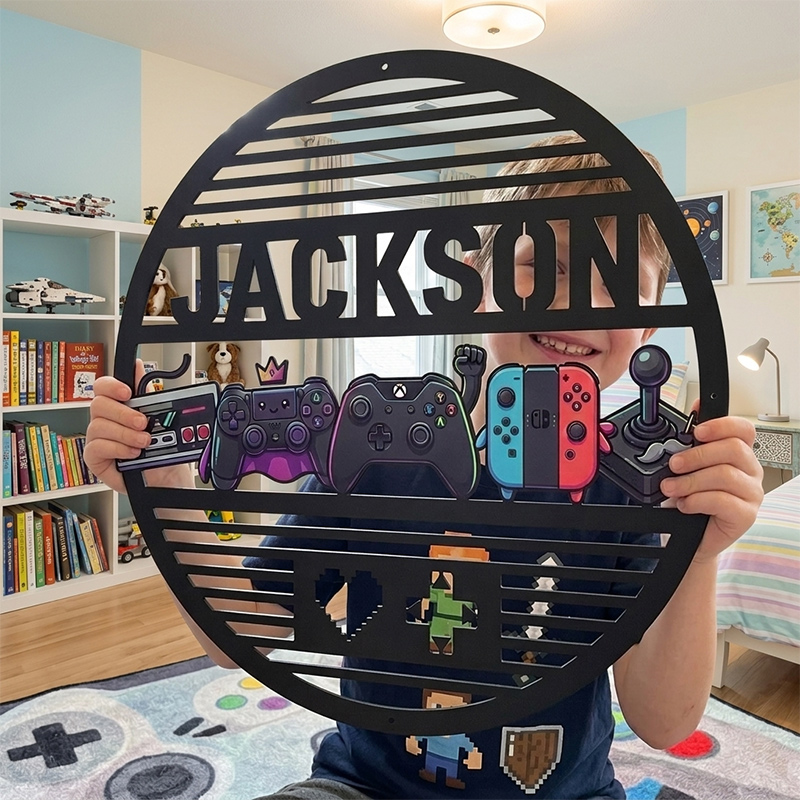 Personalized Gamer Metal Name Sign Custom Kids Gaming Room Wall Decor