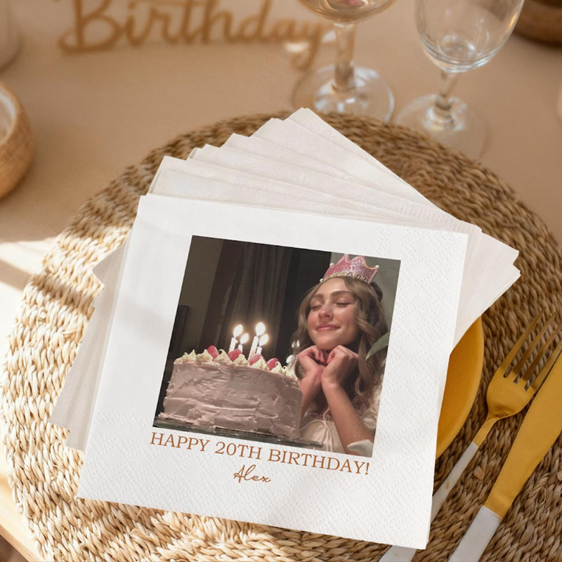 Personalized Cocktail Napkins for Birthday Party Decor Happy Birthday Napkins For All Ages Custom Photo Napkins with Text