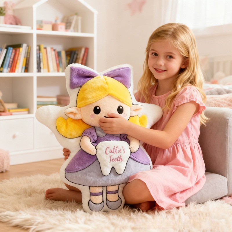 Personalized Tooth Fairy Girl Name Custom Kids Gift Cute Magical Soft Plush Lovely Decorative Graphic 3D Print Pillow