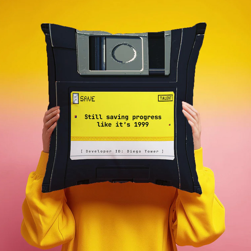 Personalized Retro Floppy Disk Pillow Vintage Tech Throw Cushion Informatic 90s Decor Gift for Software Engineer Developer Nerd Geek Lover