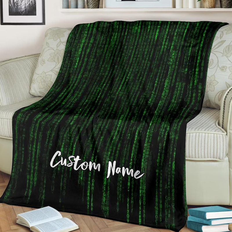 Personalized Matrix Code Blanket Fleece Programmer Gift Housewarming with Custom Name Throw Blanket for Geek Lover