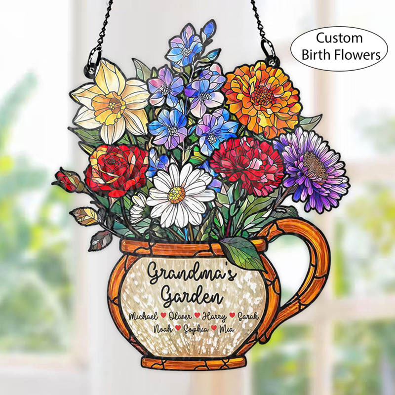 Personalized Grandma's Garden Suncatcher Birth Month Flower Stained Glass Acrylic Window Hanging Mother's Day Gift Grandma Gift Mom Gift