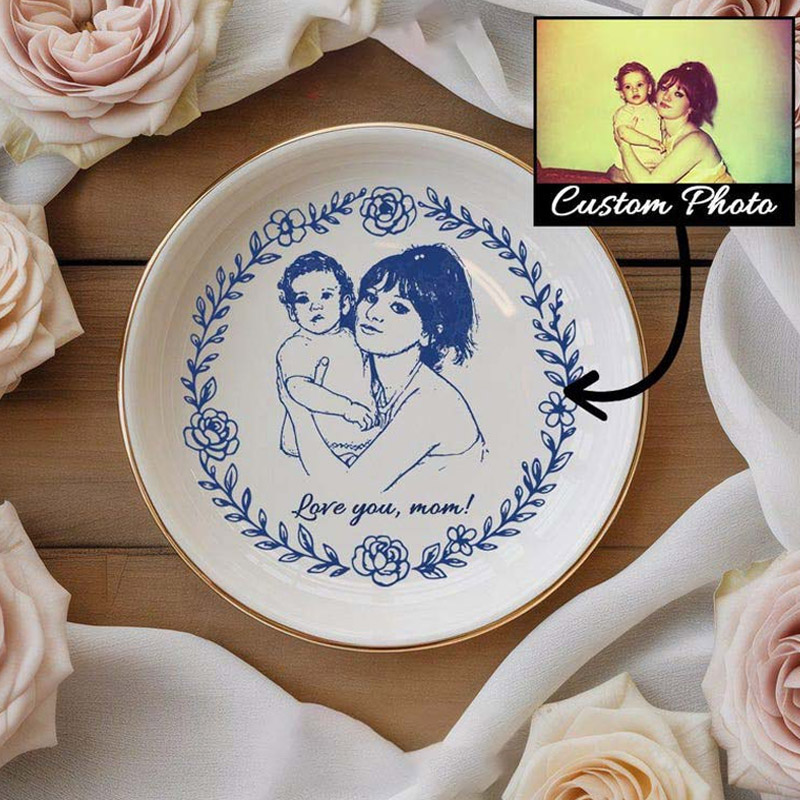 Personalized Mom Nana Jewelry Dish Family Photo Ring Dish Custom Portrait Ceramic Ring Dish Mom Photo Gift Family Lover Gift