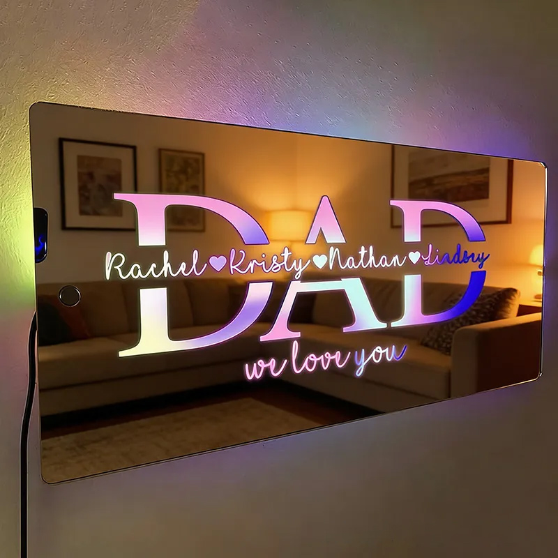 Personalized Mirror Lamp Custom Family Name LED Sign Heartwarming Father’s Day Birthday Gift for Dad