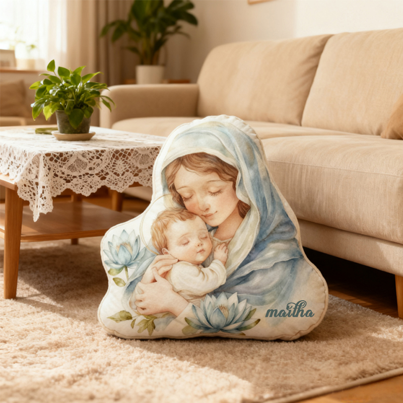 Personalized Virgin Mary Throw Pillow with Birthflower and Name Home Decor Religious Pillow Catholic Gift Faith Gift Beautiful Pillow