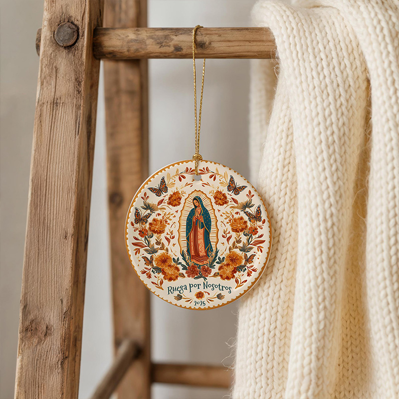 Personalized Our Lady of Guadalupe Ceramic Ornament with Year Religious Gift Christmas Home Decor Catholic Gift